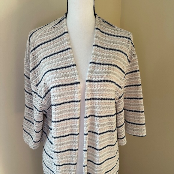 *LANE BRYANT* Ivory x Pink Striped Knitted Fashion Open-Front Cardigan Sweater - Picture 3 of 8